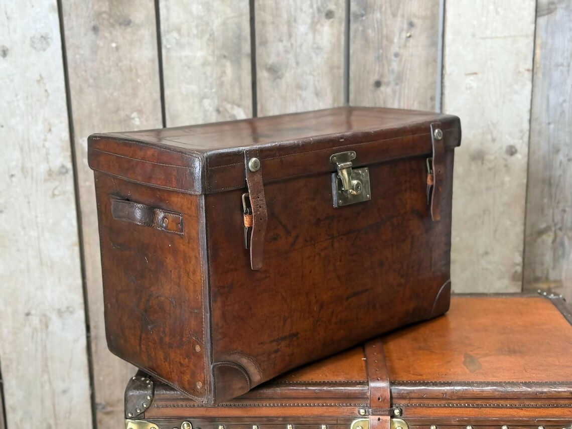 Antique solid leather military field boot trunk