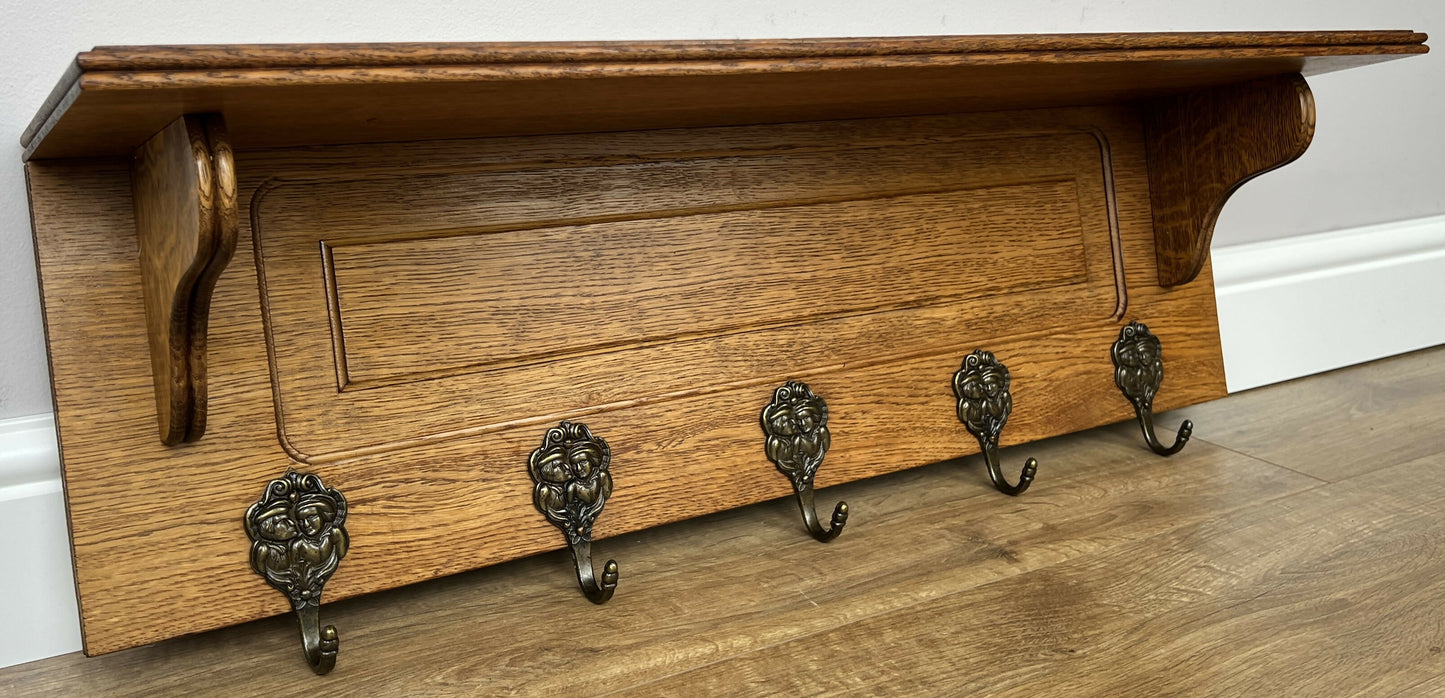 Coat Rack Vintage French Oak Wall Mounted 5 Hooks Carved Rack Hanger LOT 6203