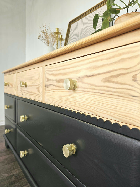 Solid Wood Vintage Chest of Drawers (on castors)