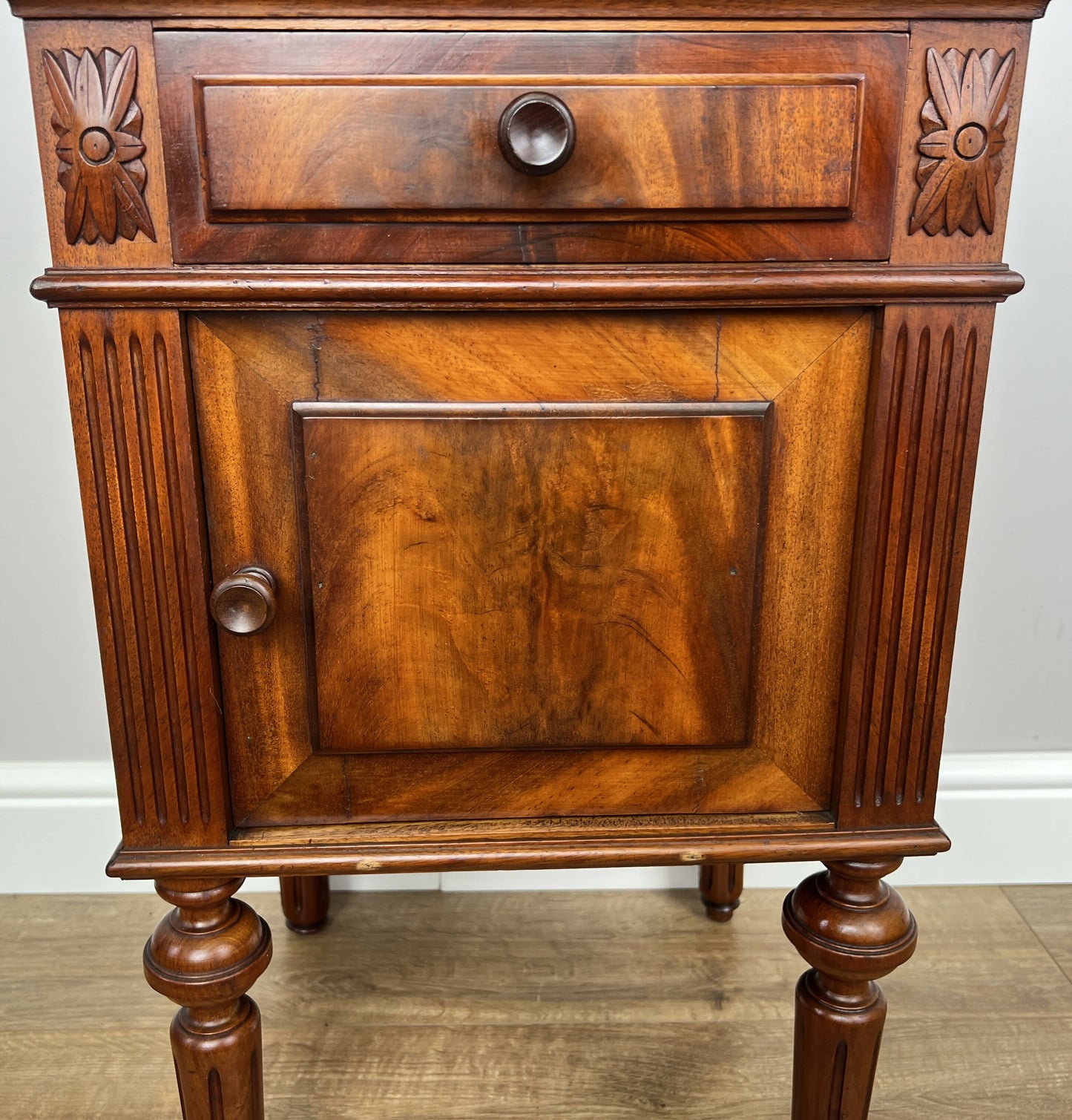 Pair of Bedside Tables Antique Walnut Marble Top Nightstands Cabinets LOT 6223