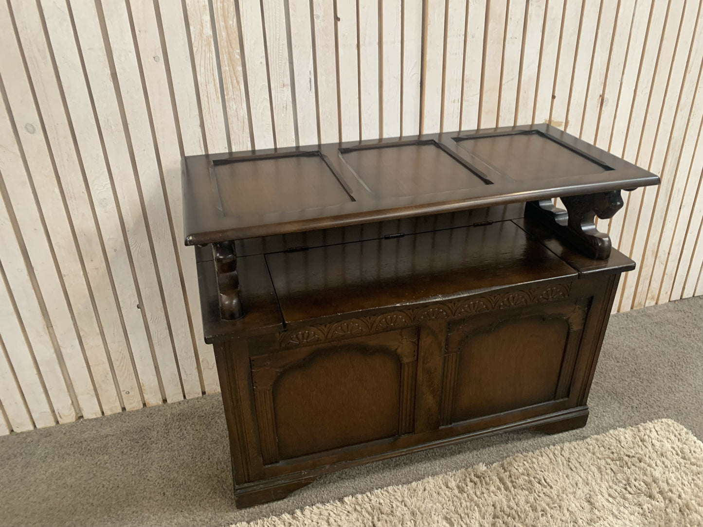 Monks Bench Mid century reproduction Jacobean style monksbench with folding top