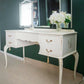 Upcycled French style vintage Cream Dressing Table, vanity with large triple mirror and gold details,