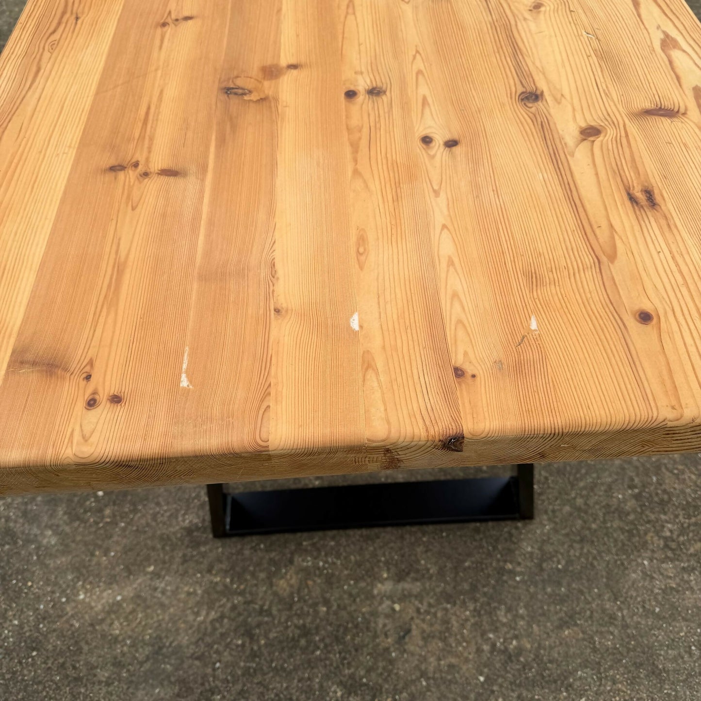Reclaimed Pine Farmhouse Table Modern Trapezium Metal Industrial Legs Seat 6/8