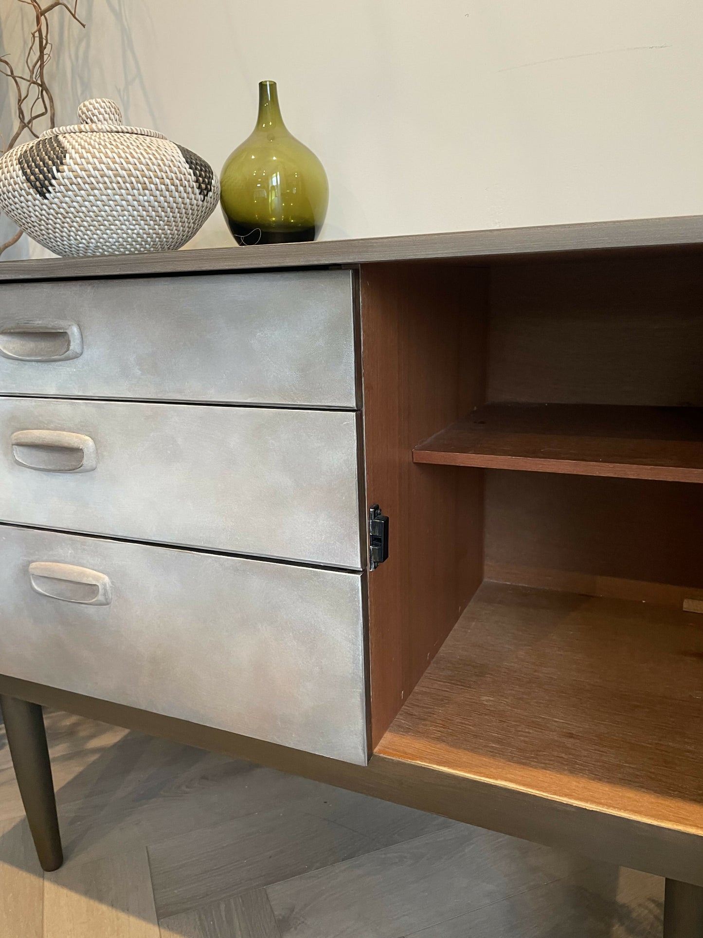 Mid Century Hand Painted Cabinet, Bronze Earthy Tones