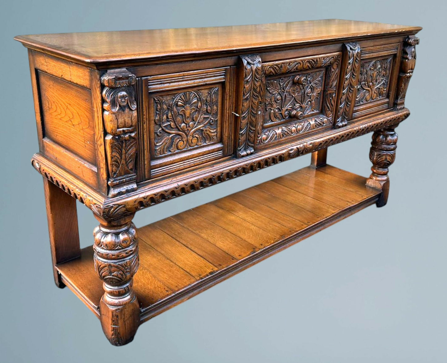 Antique Elizabethan Style Carved Oak Sideboard