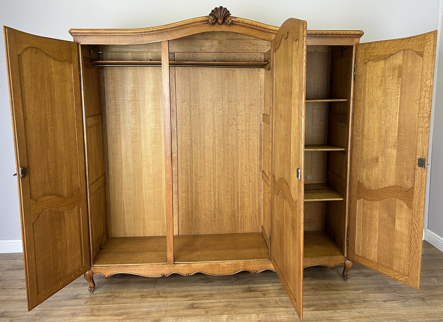 Wardrobe Vintage French Louis XVI Style Oak Three Door Carved Armoire LOT 6492