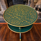 Vintage Two Tier Revolving Dumb Waiter Round Side Table In Green & Gold