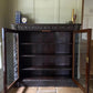 Antique Victorian Jacobean Style Oak Carved Glazed Bookcase Cabinet Cupboard