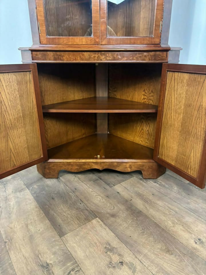 Reproduction Burr Walnut Corner Cabinet