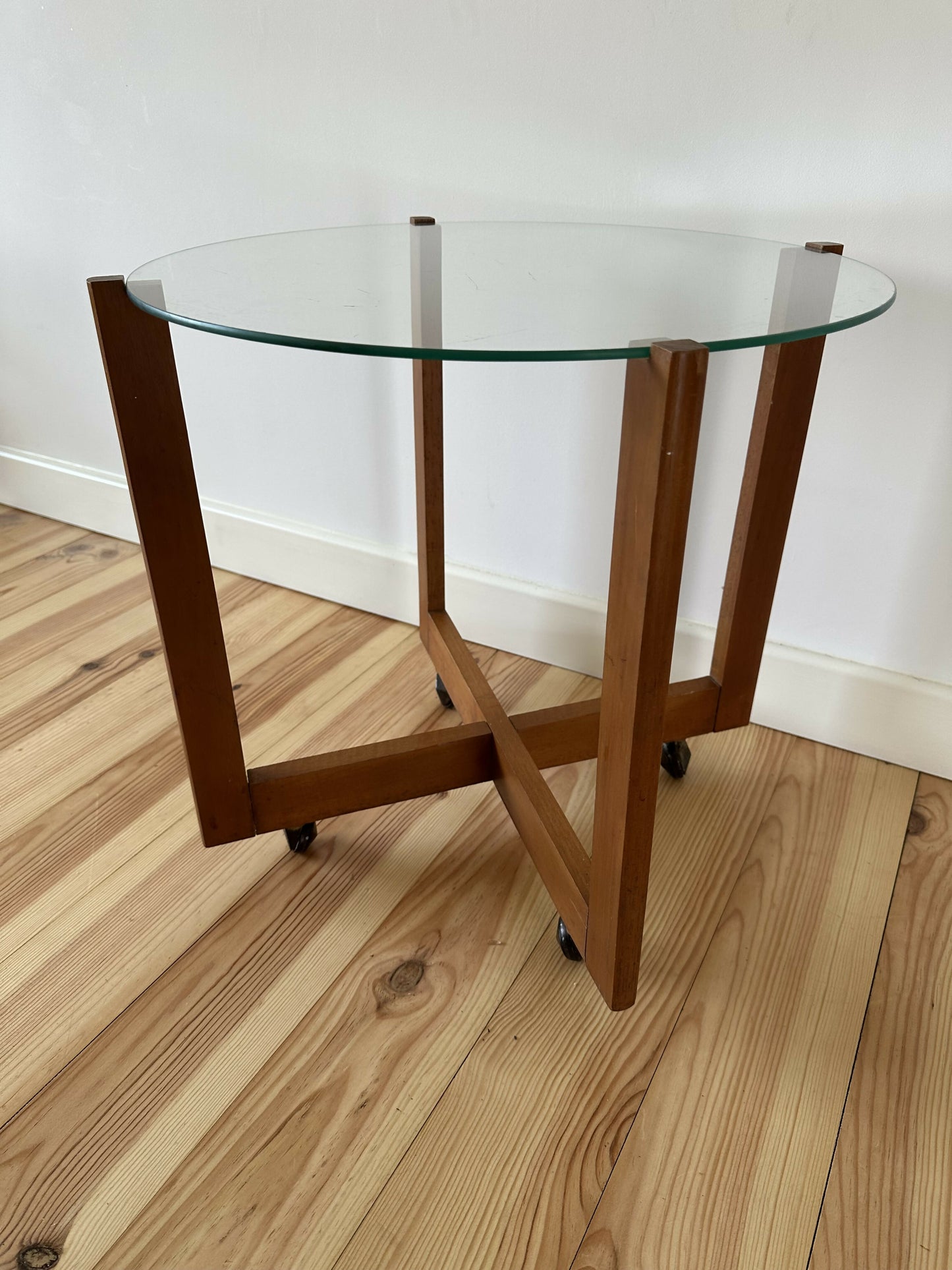 Mid Century Vintage Glass Side Coffee Table Minimalist