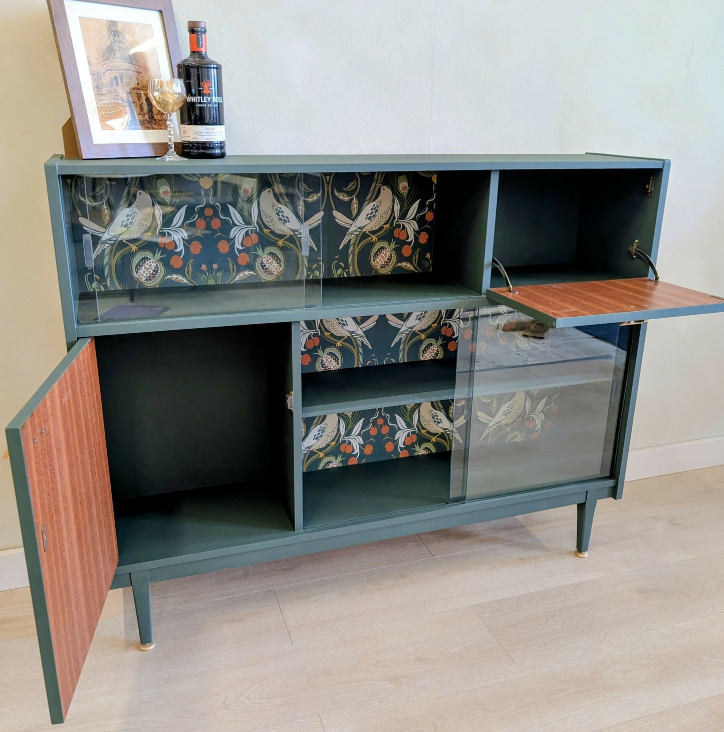 Mid Century Nathan Cocktail Cabinet /.Glass Door Bookcase