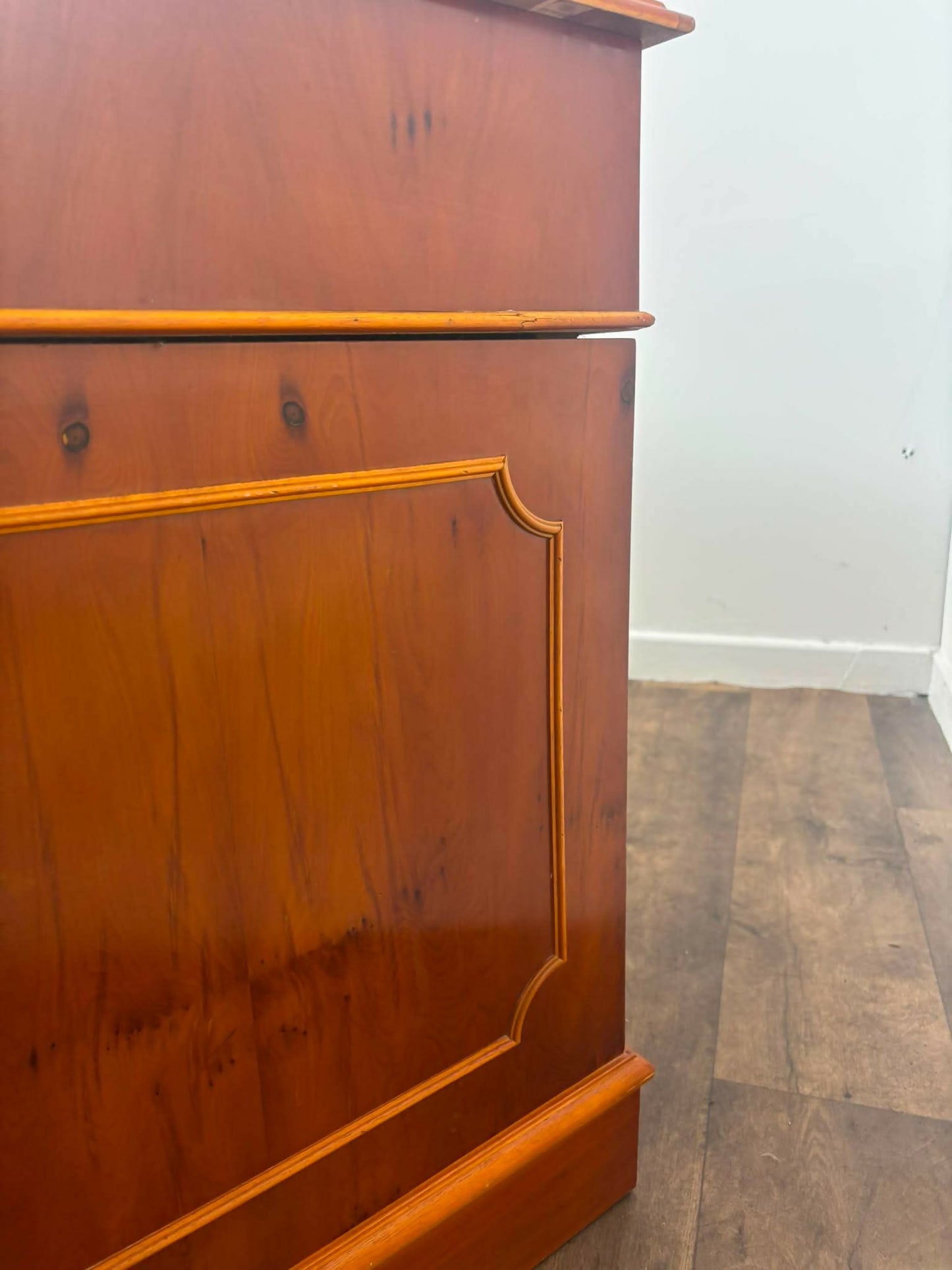 Reproduction Yew Wood Pedestal Desk with Brown Leather Inset