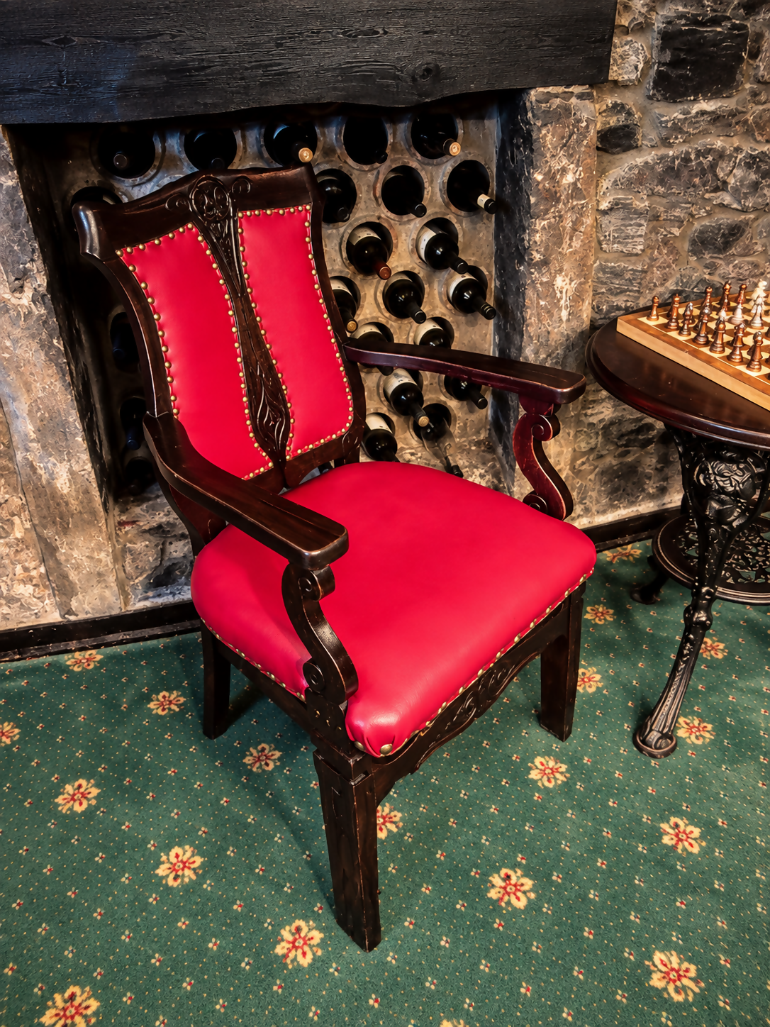 Individual Victorian Arts & Crafts Red Leather Carver Chairs, Carved Oak X6 Available
