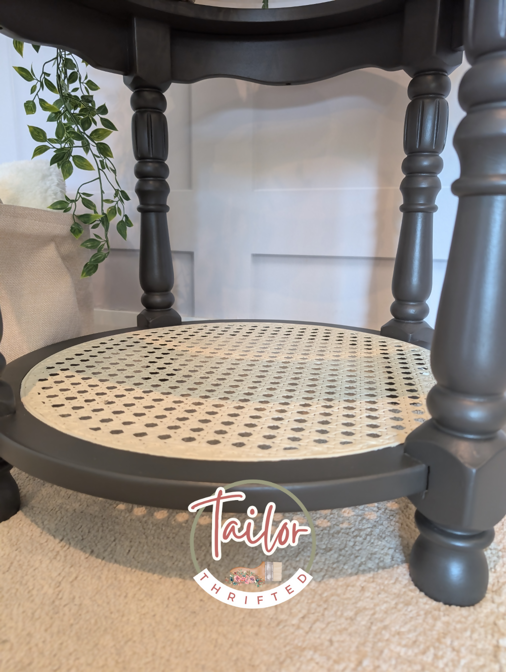 Tailor Thrifted Upcycled Vintage Cane and Glass Table Set 2