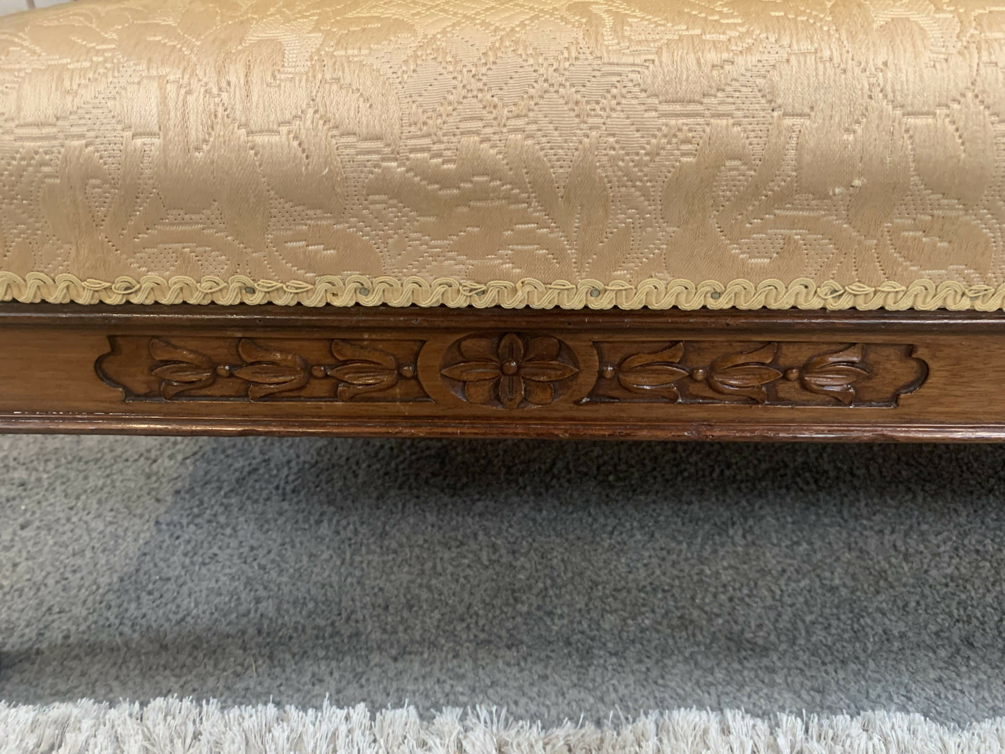 Very attractive and unique antique gold-colored cane bergère two-seater sofa.