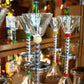 Six Art Deco Cocktail Martini Glasses on Chrome Stems with Coloured Accent Ball