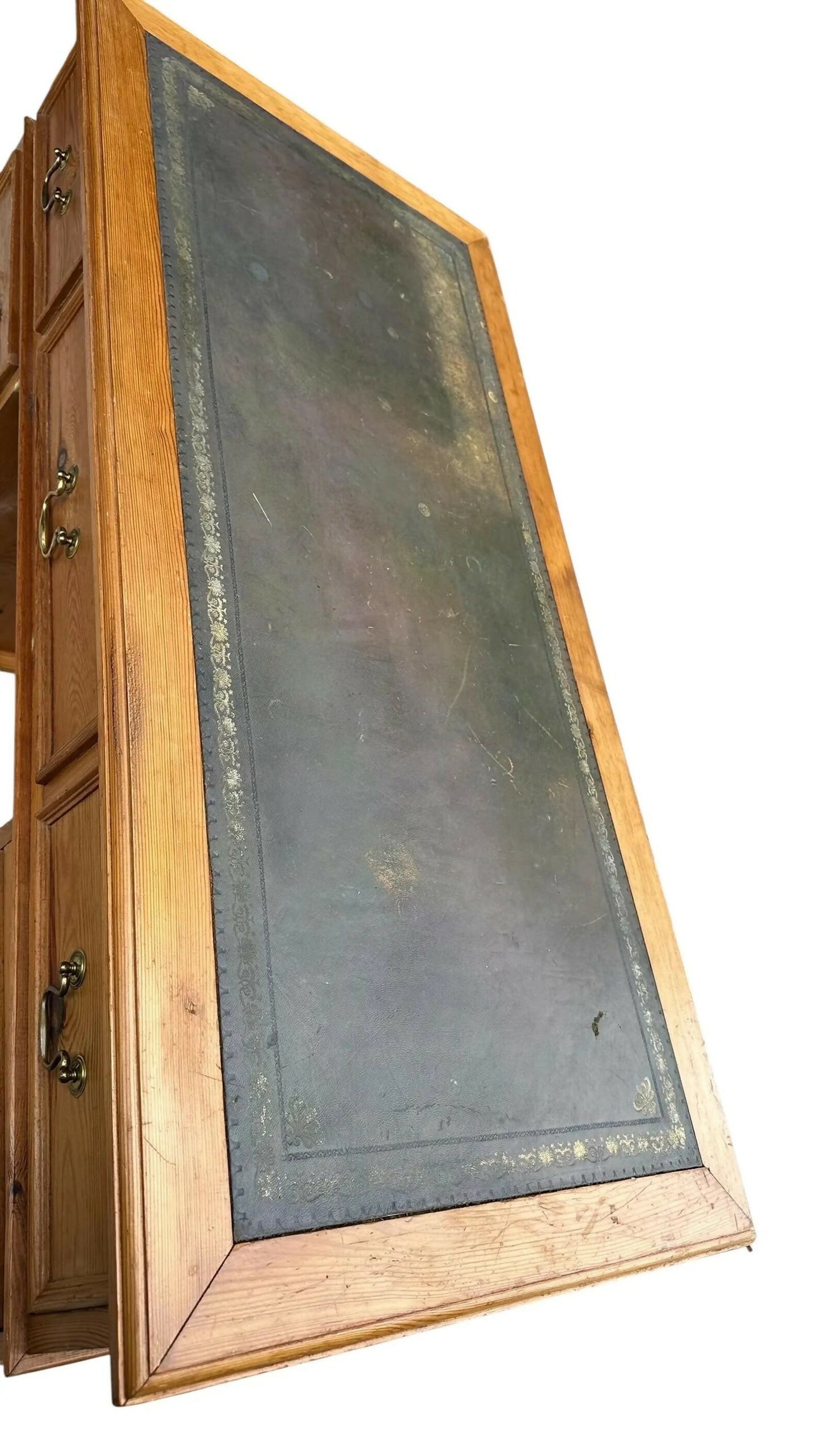 Vintage rustic Pine writing office pedestal desk