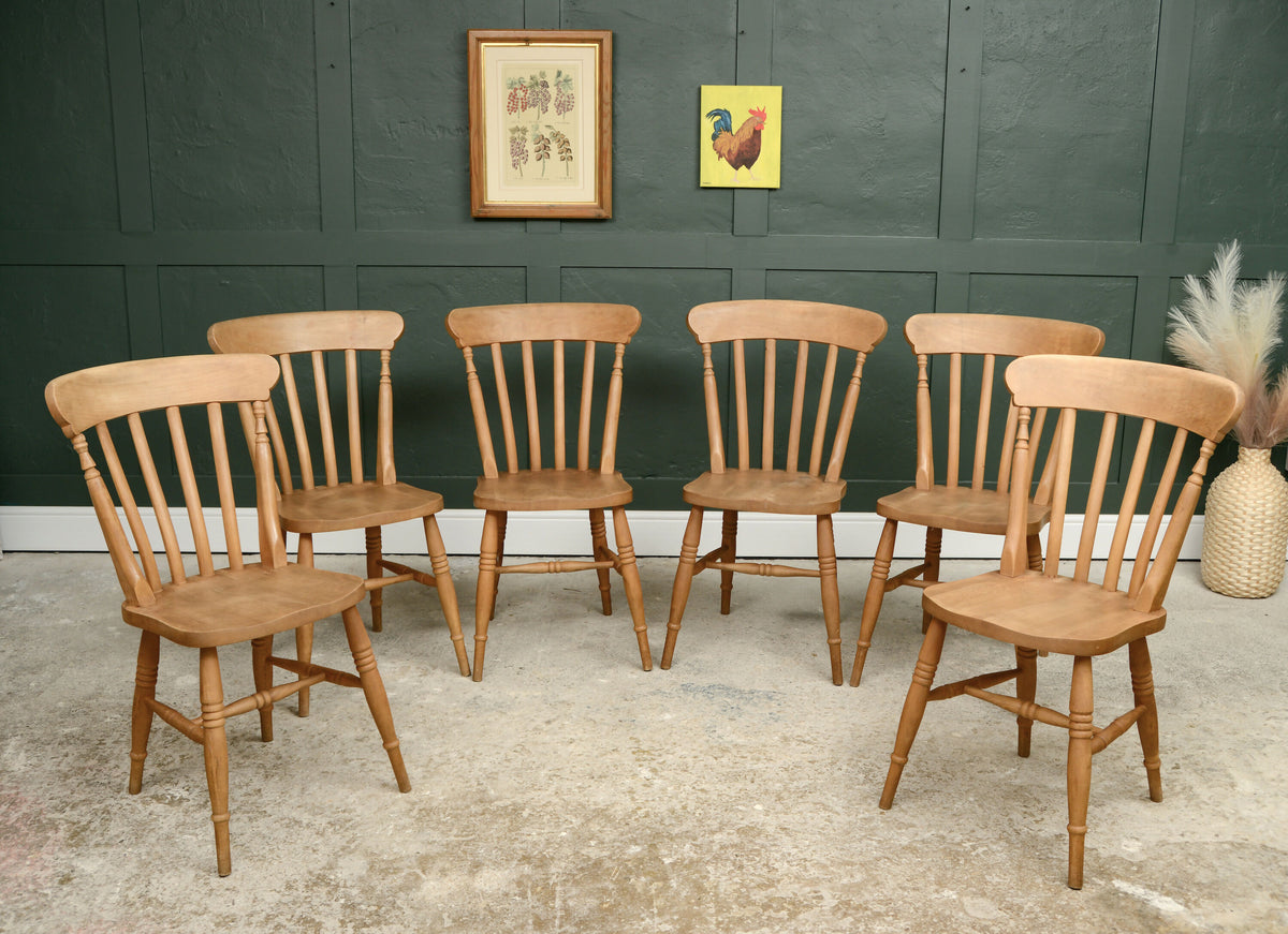 6 Rustic Farmhouse Dining Chairs - Beech - Etak Riahc