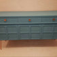 Painted Upcycled Teak Nathan Midcentury Sideboard. Grey Blue and Copper. Copper Pin Legs. Commission piece.