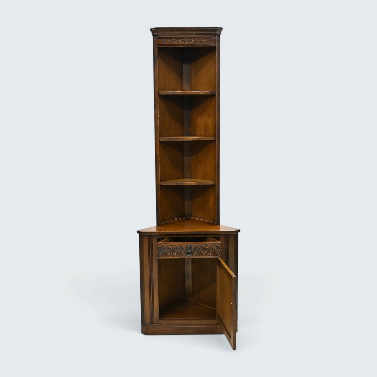 Old Charm Corner End Unit with Cupboard and Shelves Carvings. FREE UK Delivery