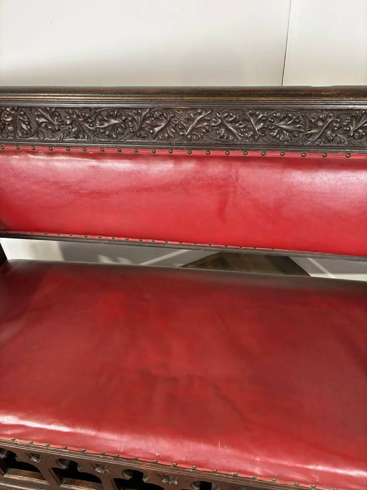 Victorian Carved Oak Gothic Revival Bench Settle