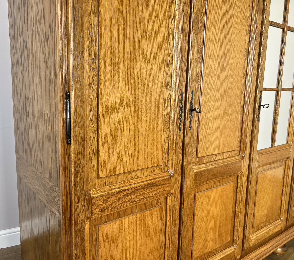 Wardrobe Vintage French Style Oak Five Door Mirrored Carved Armoire LOT 6517