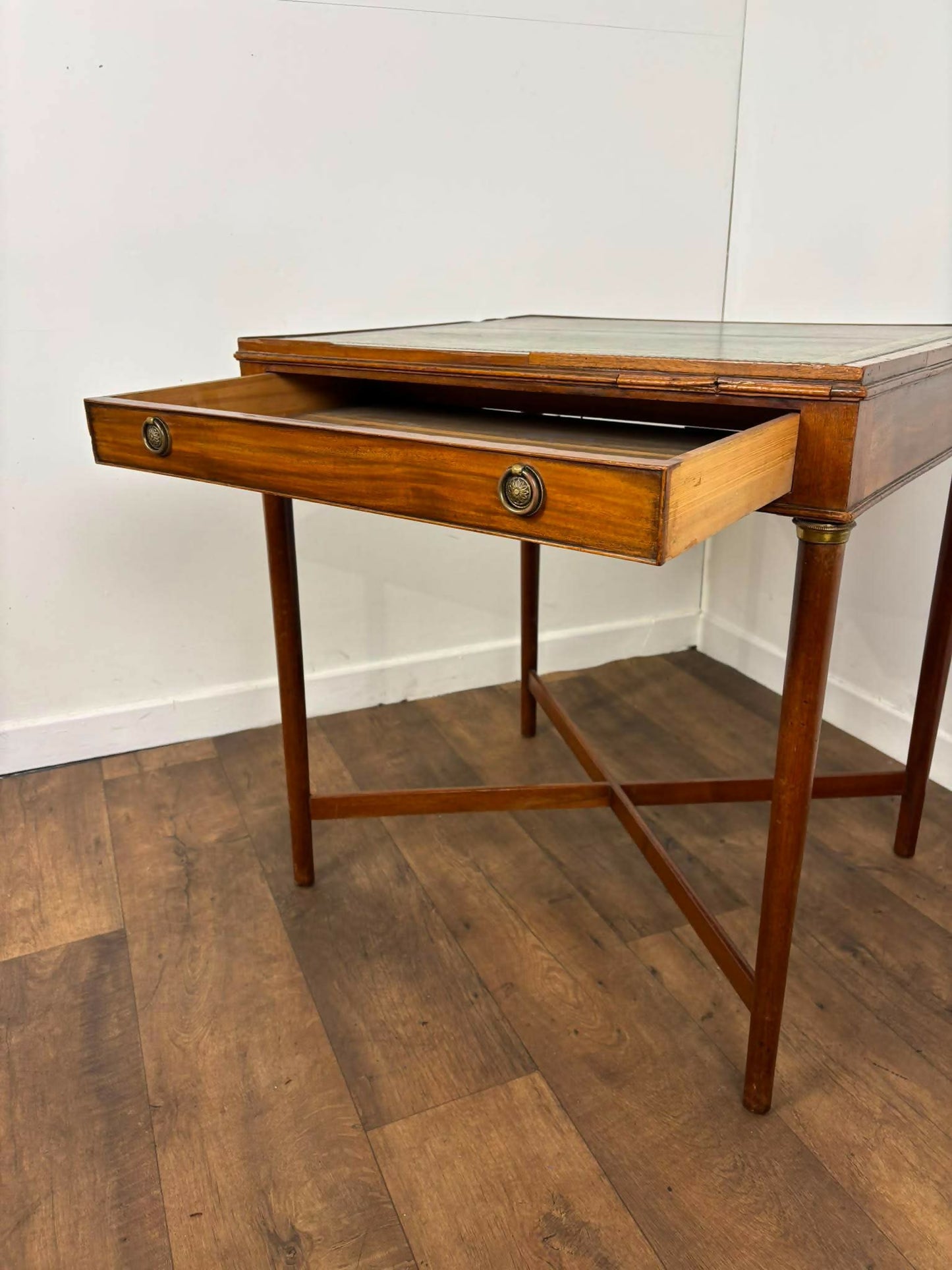 Edwardian Mahogany Side Table with Tooled Green Leather Top