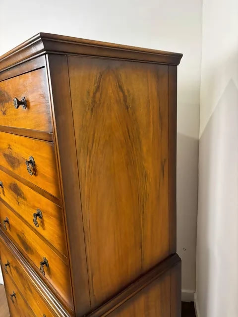 Vintage Walnut Chest On Chest – 8 Drawer Tallboy Chest