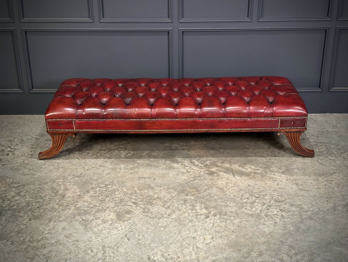 Large Red Buttoned Leather Footstool