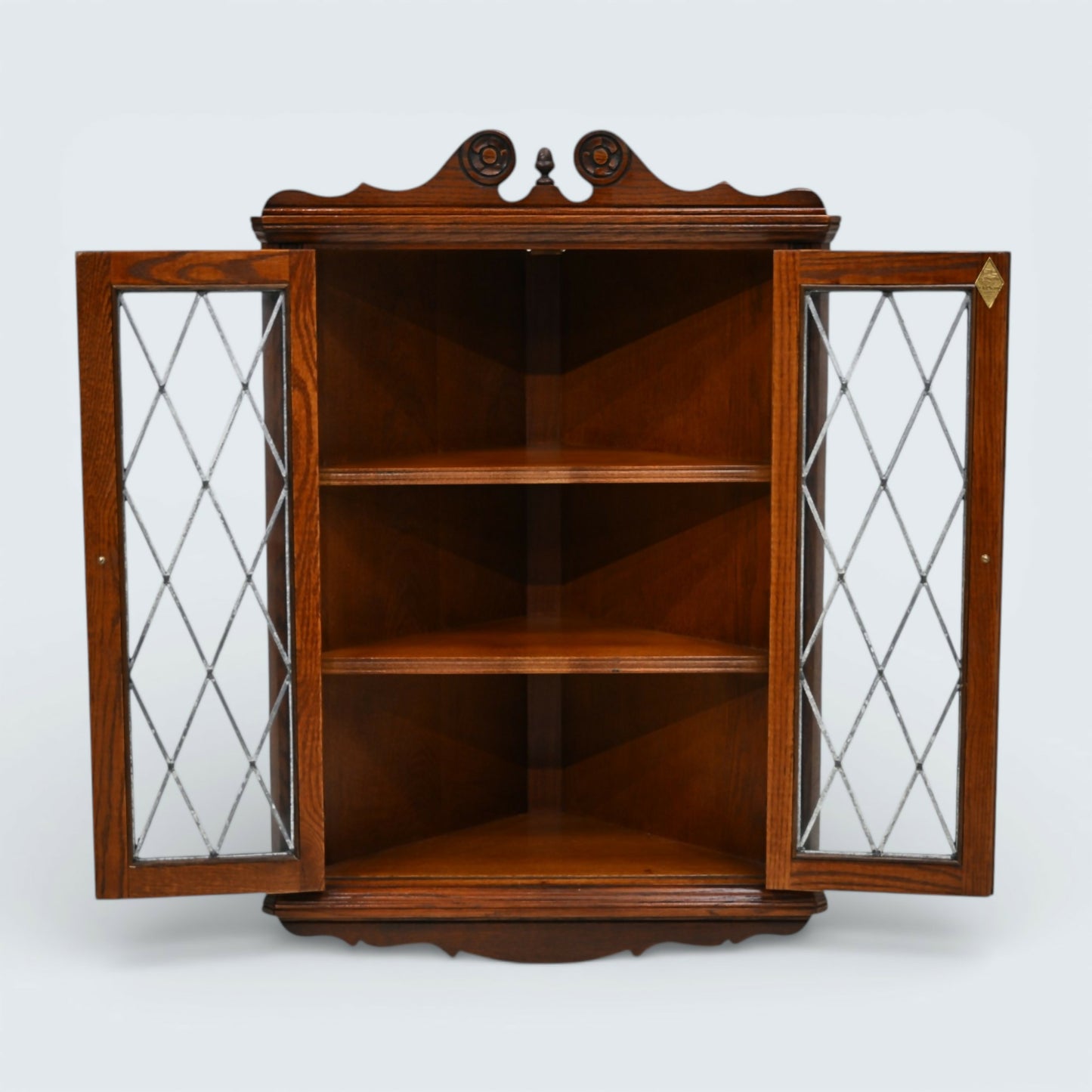 Old Charm Hanging Corner Display Cabinet Leaded Glass Tudor Brown FREE Delivery*