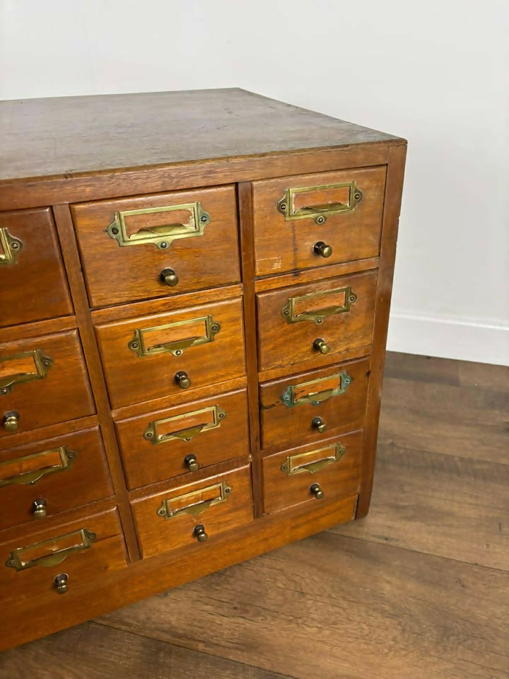 Vintage Light Oak Bank of twenty Index Drawers
