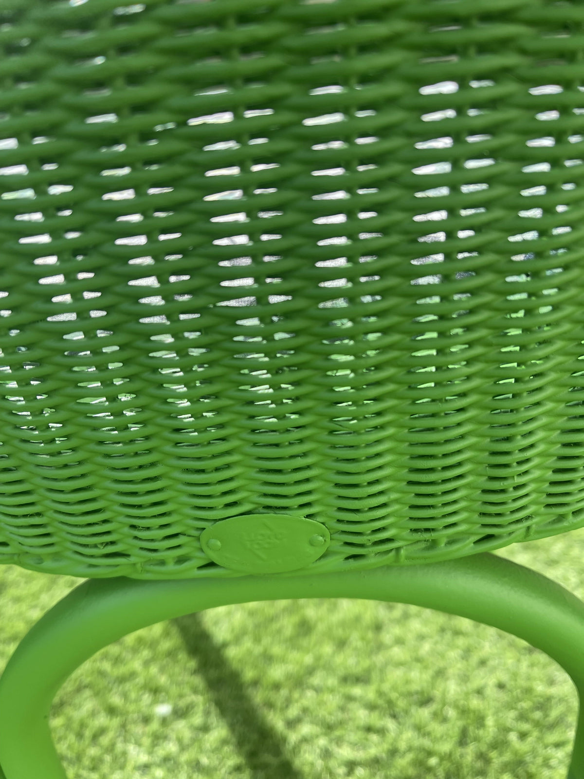 Lloyd loom eye popping apple green accent chair with matching velvety fabric