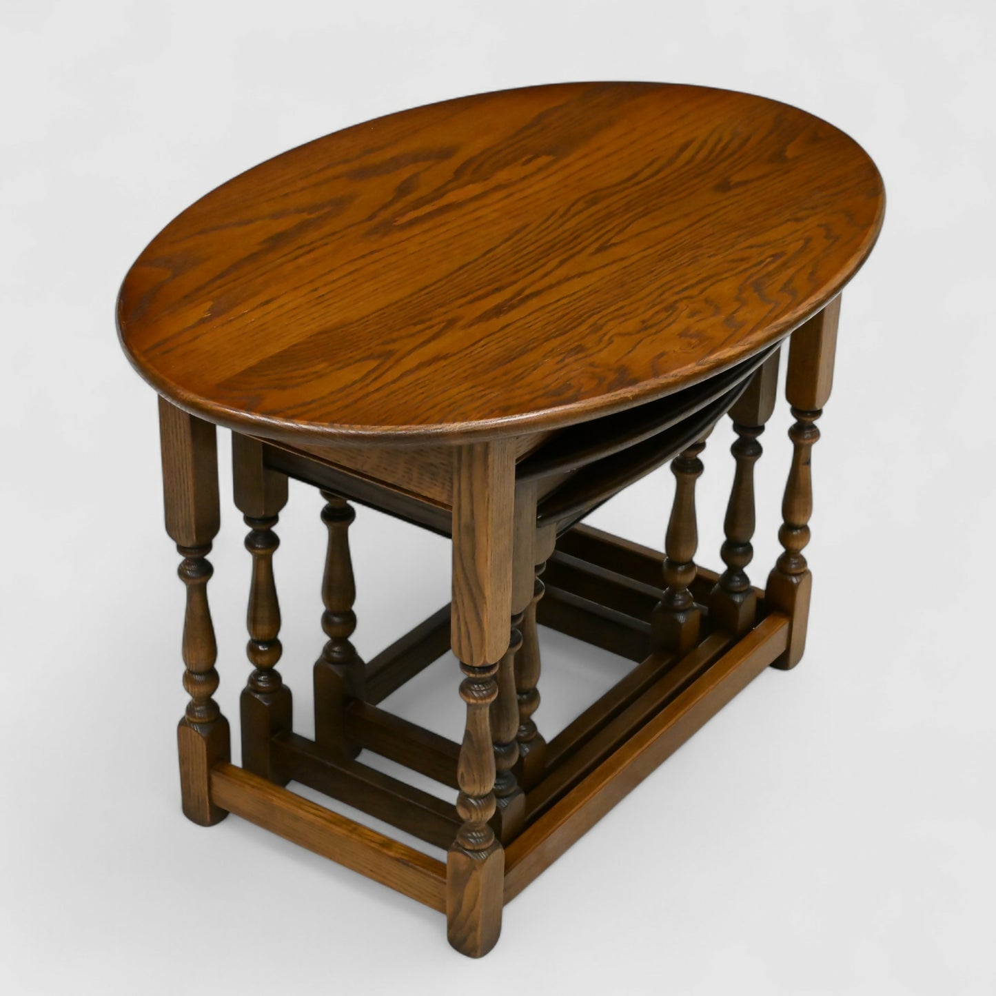 Old Charm Oval Nest of Tables in Light Oak Model 1990 VGC FREE UK Delivery. SBR10567/1006E