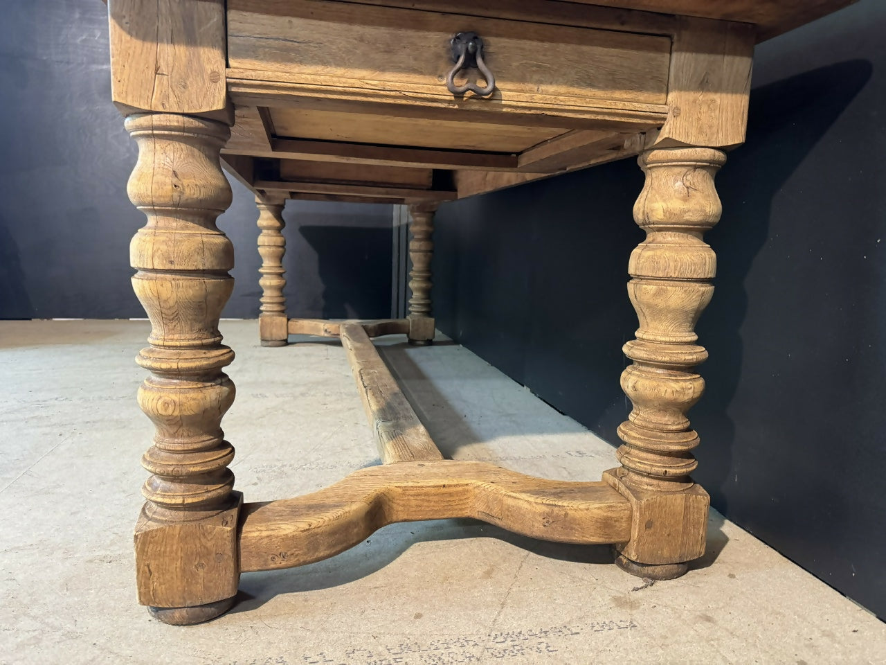 French Oak Farmehouse Dining Table with 2 Drawers