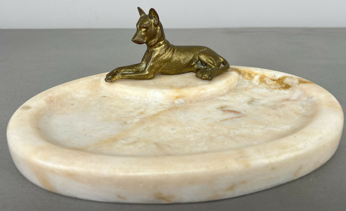 Tray Antique French Style Marble Brass Dog Decorative Display Tray LOT 6419