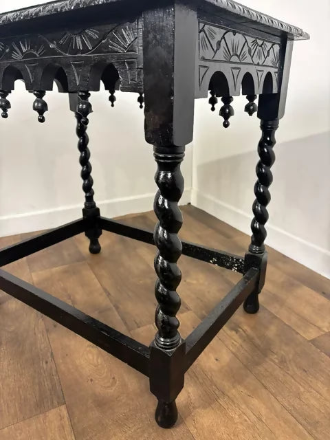 Antique Heavily Carved Barley Twist Side Table