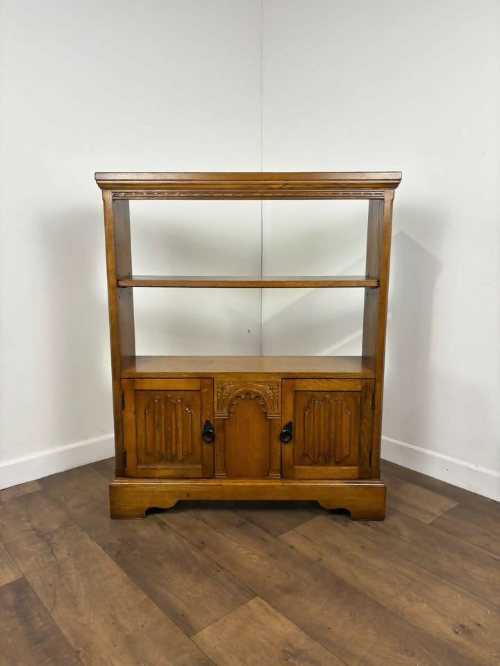 Priory Oak Bookcase with Linen Fold Doors