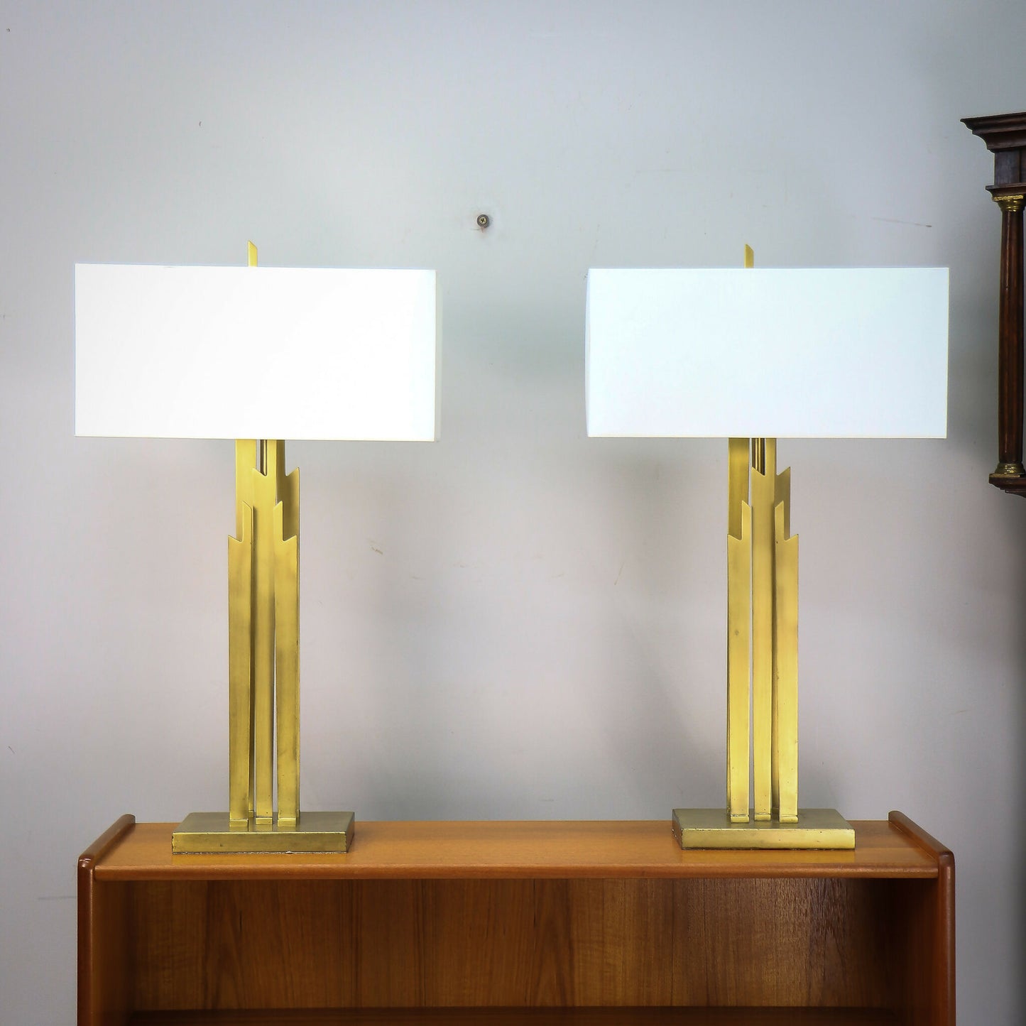 Pair of Table Lamps RV Astley Gatsby Carrick Antique Brass Finish Rectangular