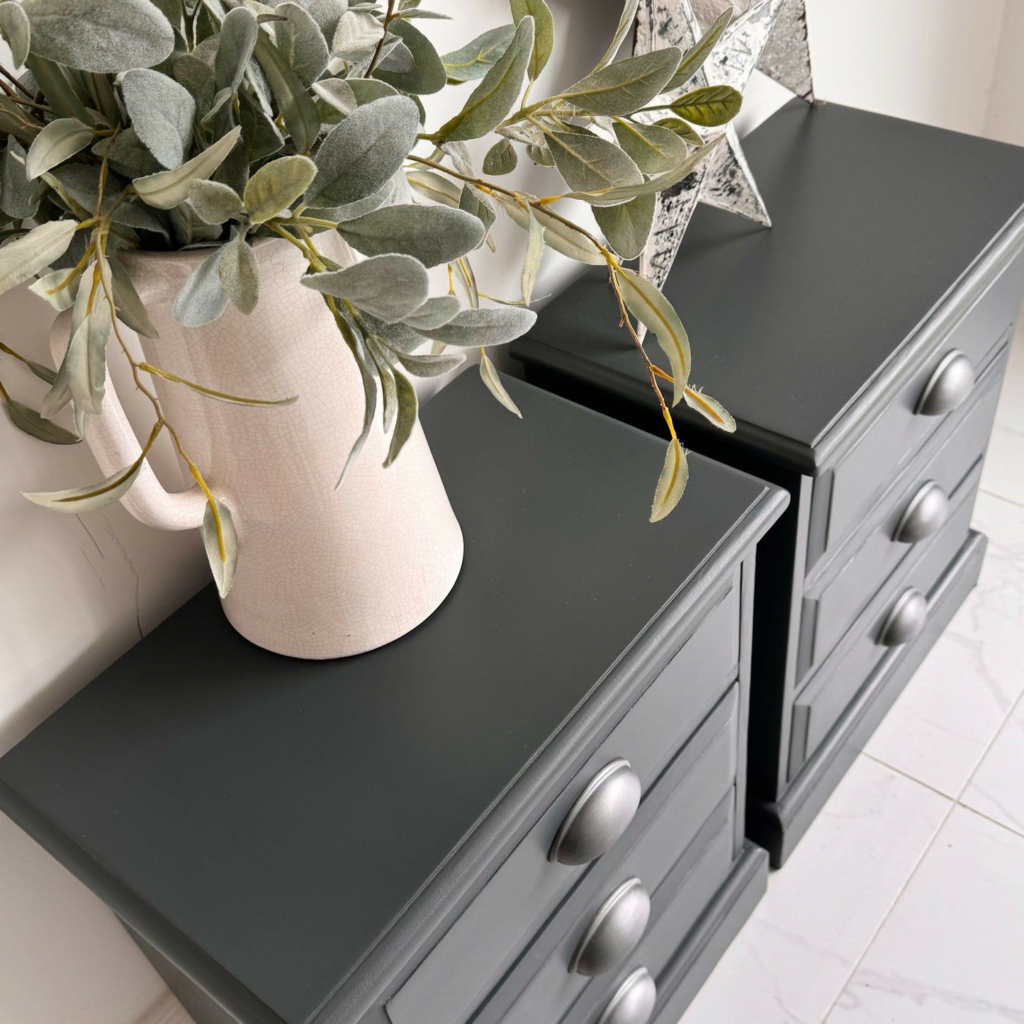 Set of 3 - Painted solid Pine Chest of Drawers and Pair of Bedside Tables in Charcoal Grey