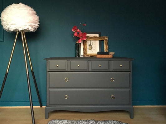 Dark grey solid mahogany stag Chest Of Drawers