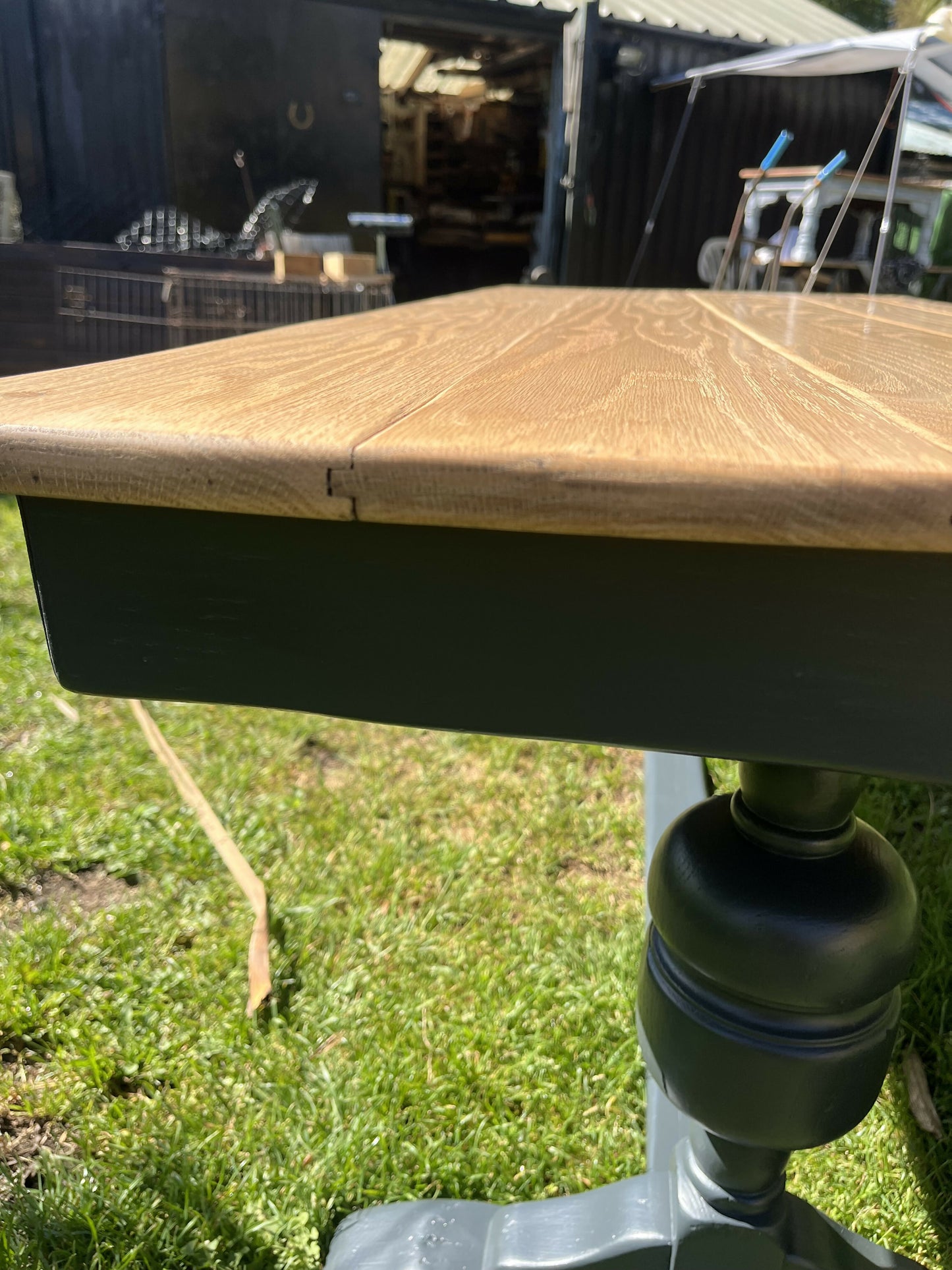 JAYCEE VINTAGE 1970s UPCYCLED COFFEE TABLE - SOLID OAK - GREY/NATURAL OAK TOP