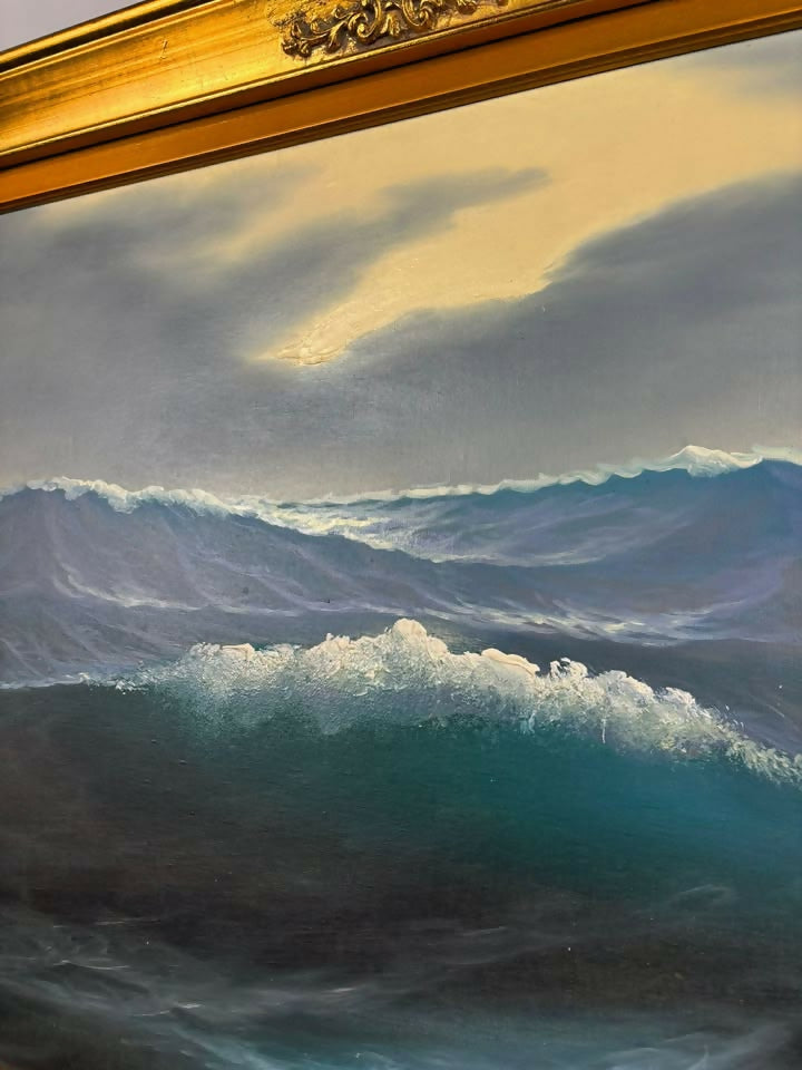 Oil on Canvas Seascape Painting – Signed “Sauli” – Ornate Gilt Frame