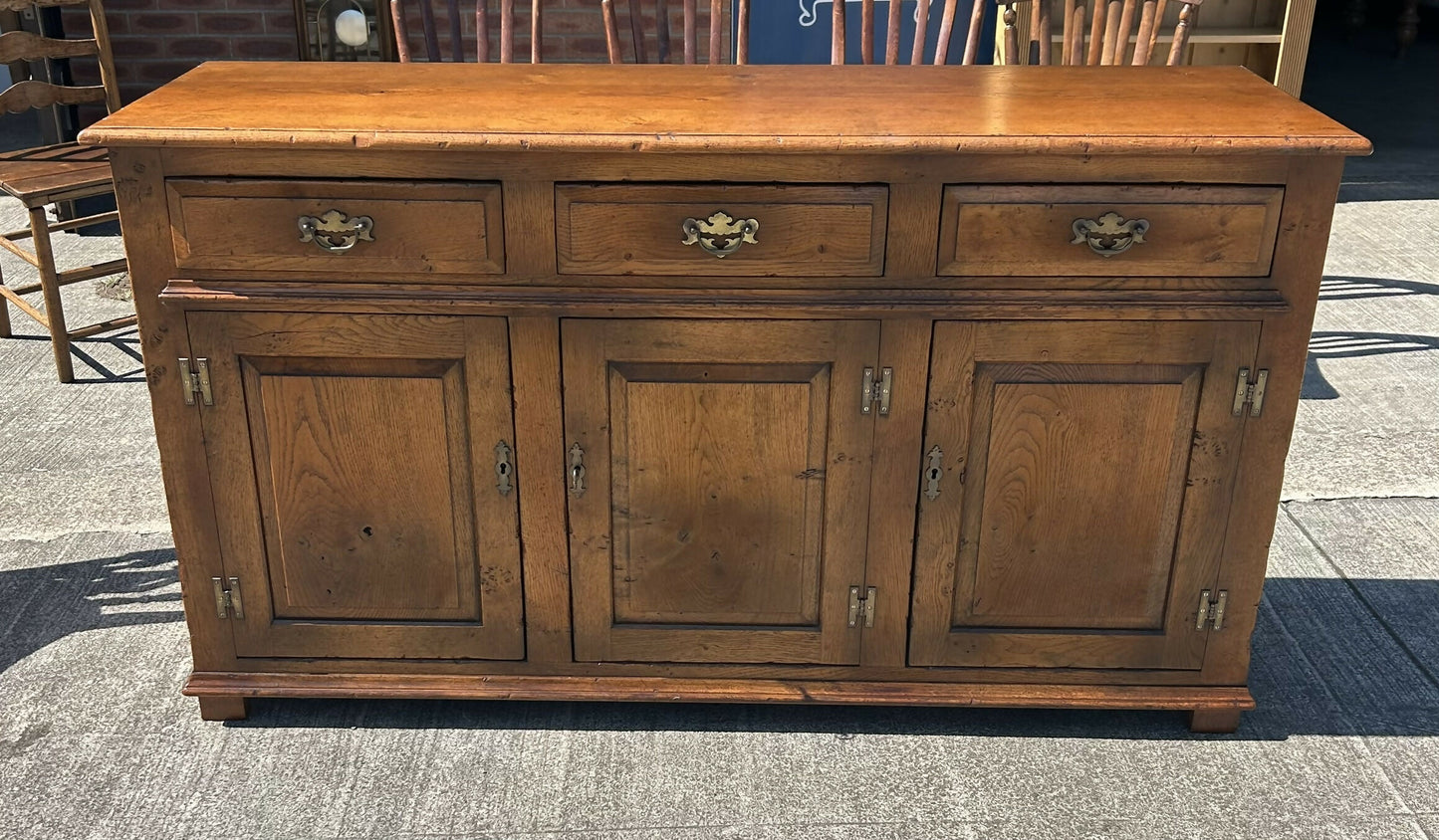 Quality English Distressed Epicormic Ipswich Oak Style Dresser Base Sideboard