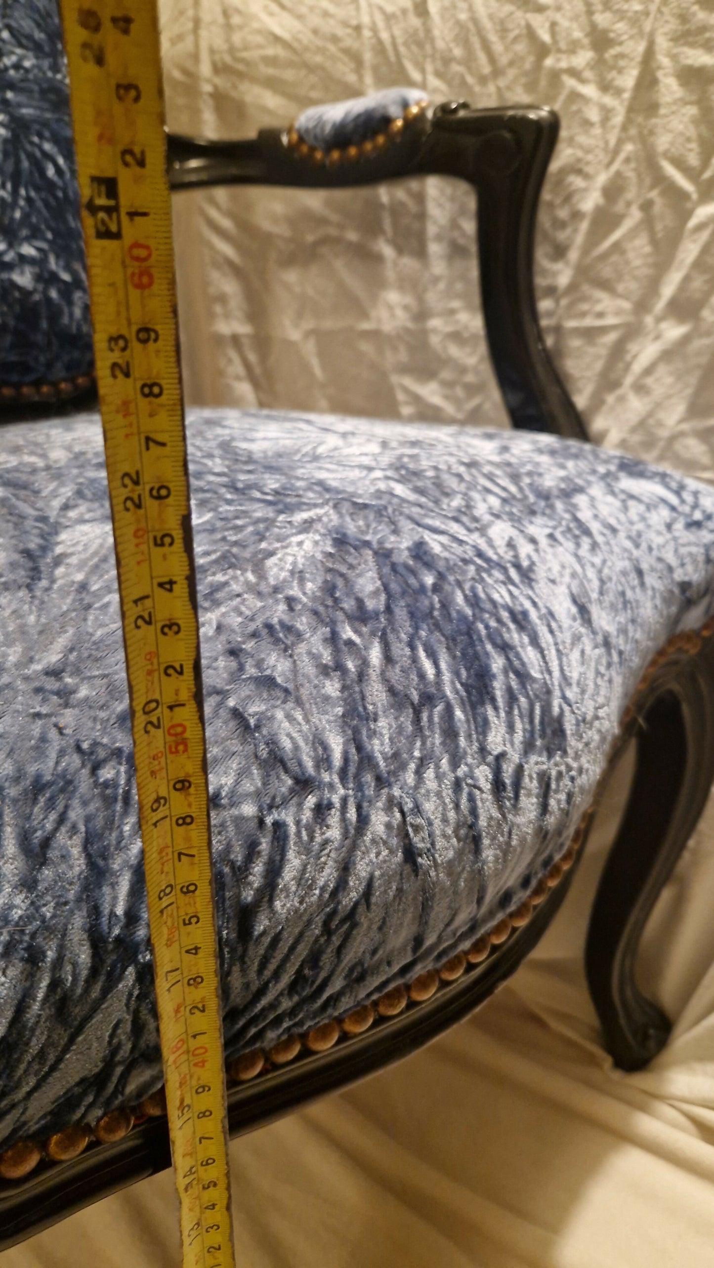 Louis XV Rococco Style Vintage Antique Chair Blue Crushed Velvet