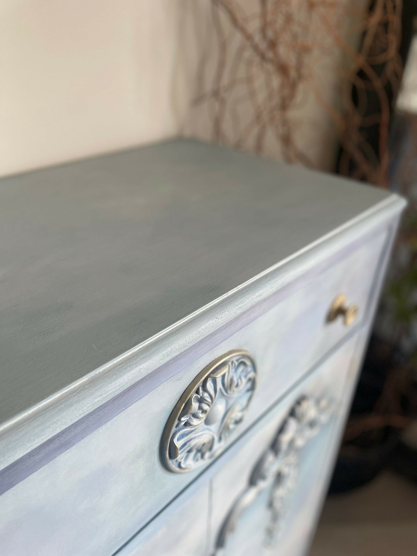 Vintage Tallboy Hand Painted Blue and White