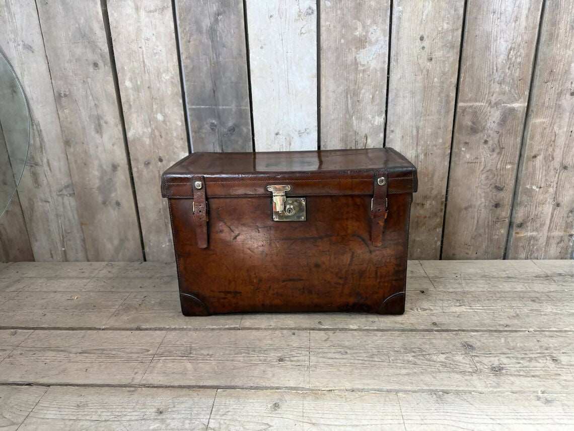 Antique solid leather military field boot trunk