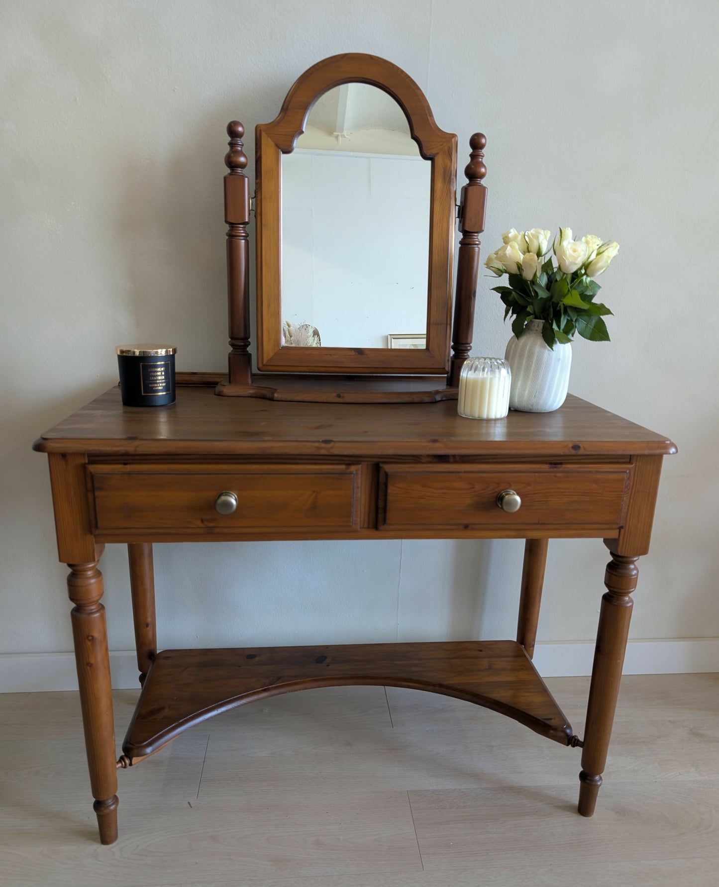Restored Vintage Ducal Pine Dressing Table with Swing Mirror