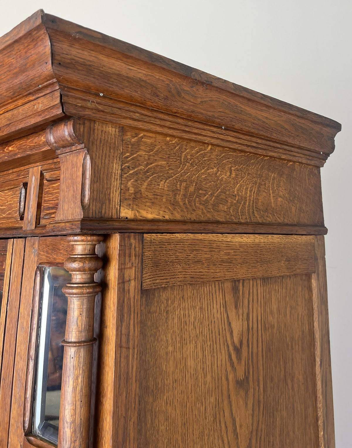 Wardrobe Antique French Style Oak Mirrored Door Carved Armoire LOT 6539