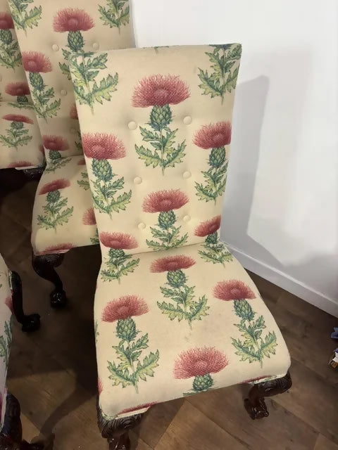 Set Of Six Victorian Style Upholstered Dining Chairs On Claw & Ball Feet