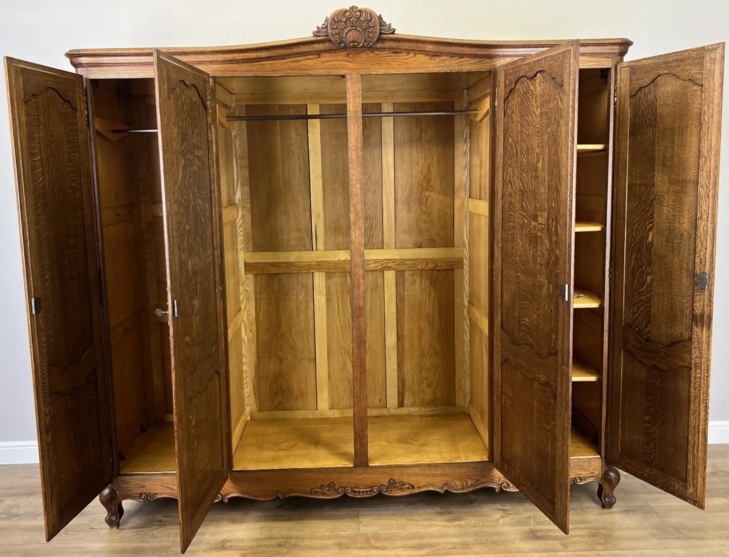 Wardrobe Vintage French Louis XVI Style Oak Four Door Carved Armoire LOT 4827